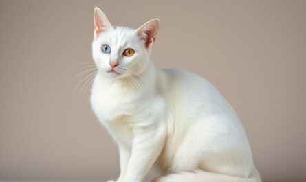 Biały kot khao manee charakter widoczny w jego dumnej postawie i przenikliwym spojrzeniu