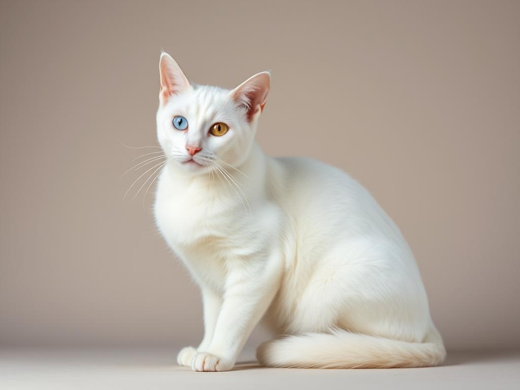Biały kot khao manee charakter widoczny w jego dumnej postawie i przenikliwym spojrzeniu