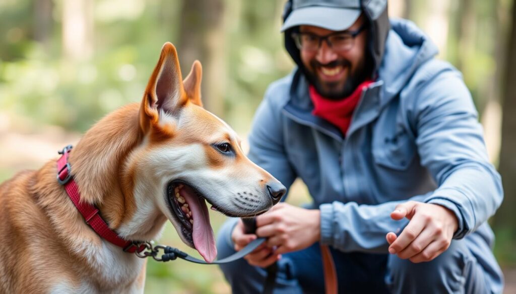 Dog argentyński podczas aktywności z właścicielem, pokazujący zrównoważony charakter i kontrolowany uścisk szczęk Dog argentyński podczas aktywności z właścicielem, pokazujący zrównoważony charakter i kontrolowany uścisk szczęk