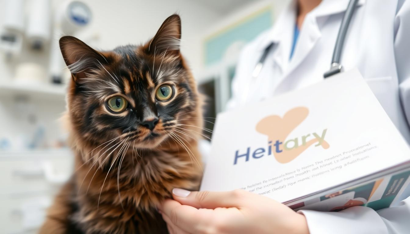 Kot podczas wizyty u weterynarza z książeczką zdrowia