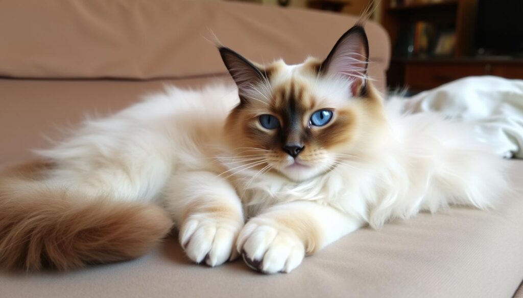 Kot ragdoll bez rodowodu w domowym otoczeniu, pokazujący typowe cechy rasy mimo braku dokumentów Kot ragdoll bez rodowodu w domowym otoczeniu, pokazujący typowe cechy rasy mimo braku dokumentów