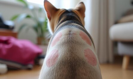 Kot z widocznymi łysymi plackami na grzbiecie - łyse placki u kota