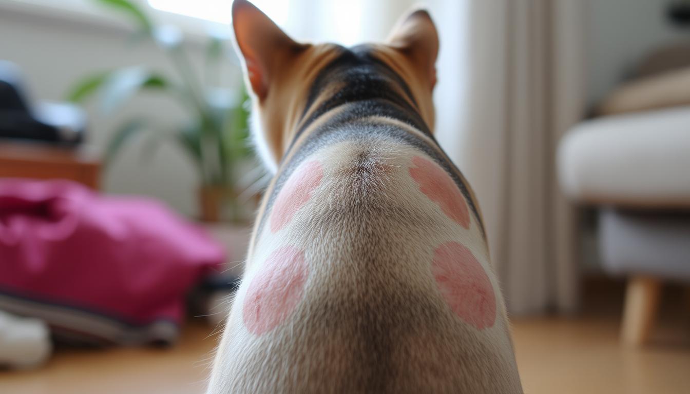 Kot z widocznymi łysymi plackami na grzbiecie - łyse placki u kota