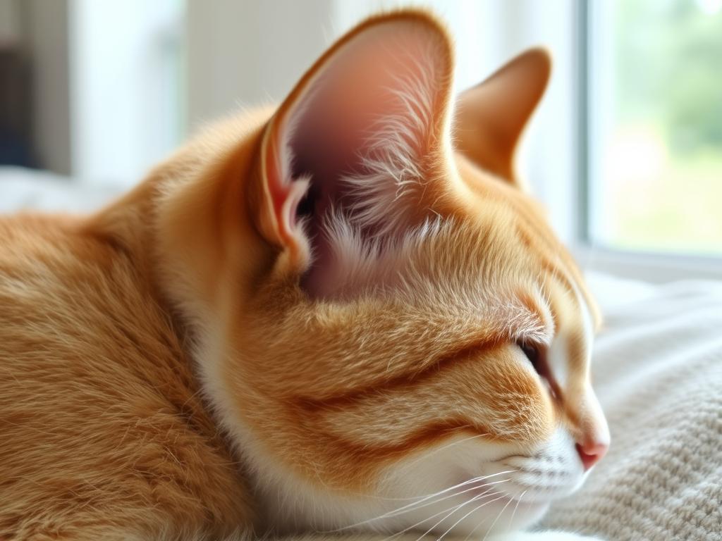 Kot z zimnymi uszami odpoczywający w domu