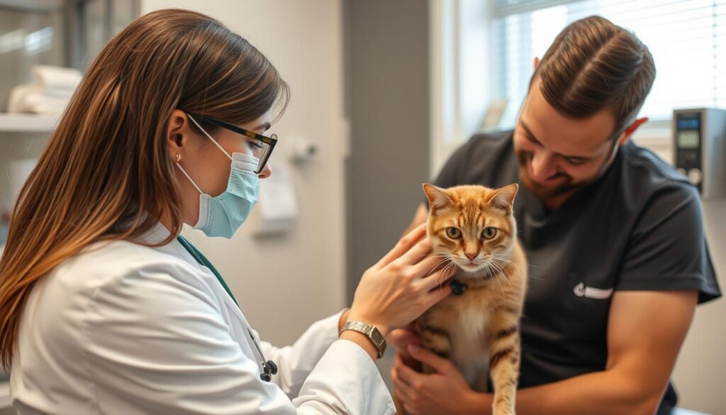 Kotka po sterylizacji z właścicielem u weterynarza