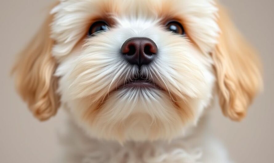 Maltipoo - mały piesek o puszystej sierści, krzyżówka maltańczyka i pudla