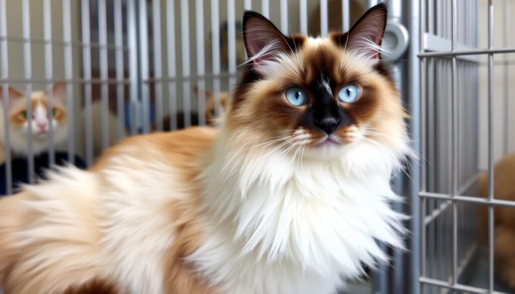 Mieszaniec kota ragdoll ze schroniska, wyglądający podobnie do rasowego kota Mieszaniec kota ragdoll ze schroniska, wyglądający podobnie do rasowego kota