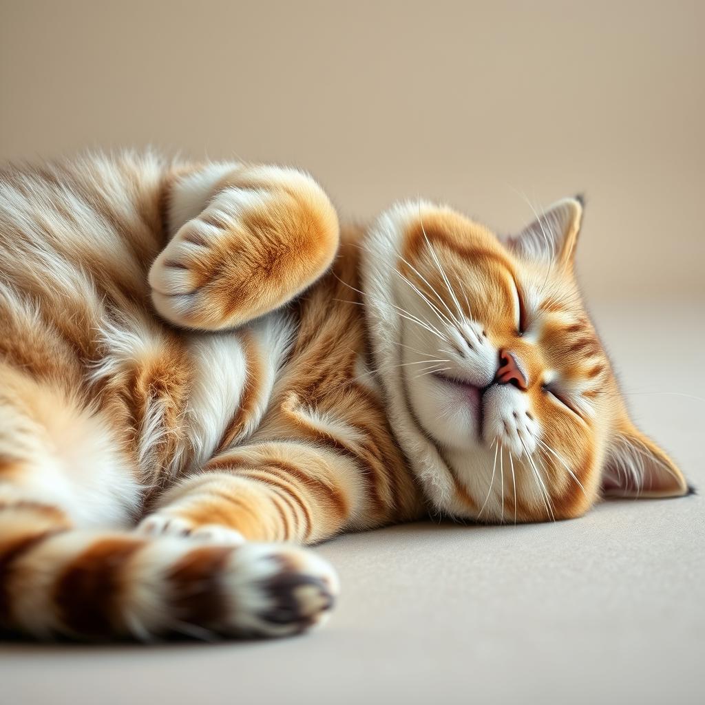 Otyły kot leżący na boku, przykład konsekwencji niewłaściwej diety Otyły kot leżący na boku, przykład konsekwencji niewłaściwej diety