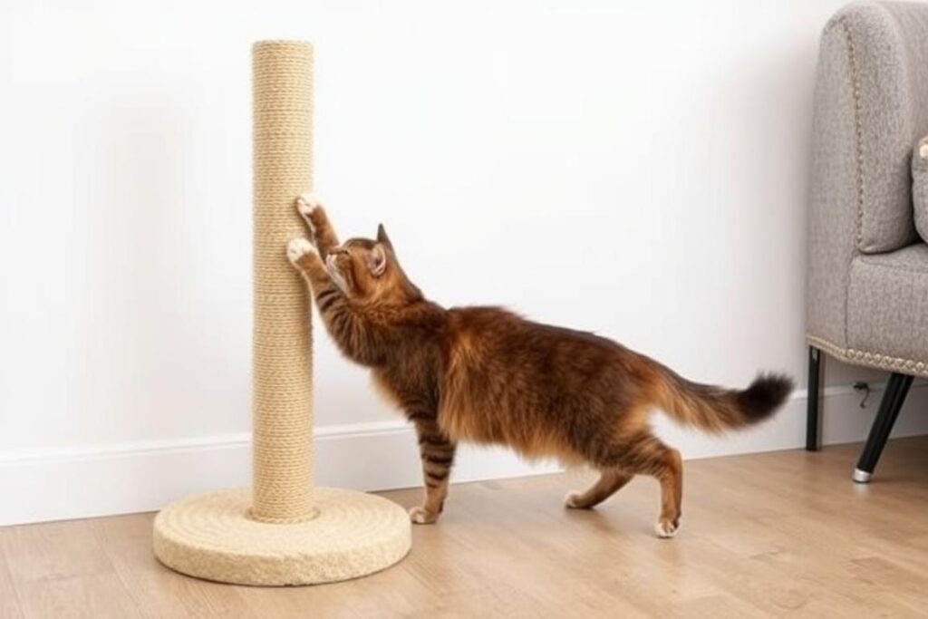 Pionowy drapak dla Maine Coon z szeroką, stabilną podstawą Pionowy drapak dla Maine Coon z szeroką, stabilną podstawą