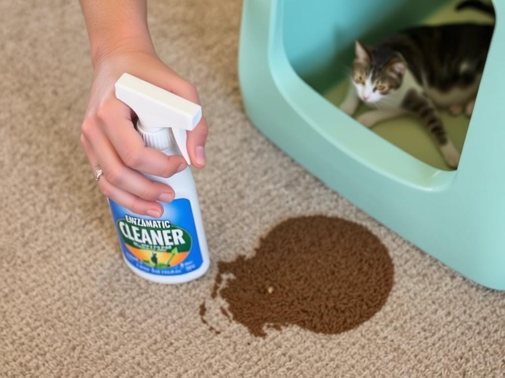 Prawidłowe czyszczenie miejsca, gdzie kot załatwił się poza kuwetą, przy użyciu odpowiednich środków Prawidłowe czyszczenie miejsca, gdzie kot załatwił się poza kuwetą, przy użyciu odpowiednich środków