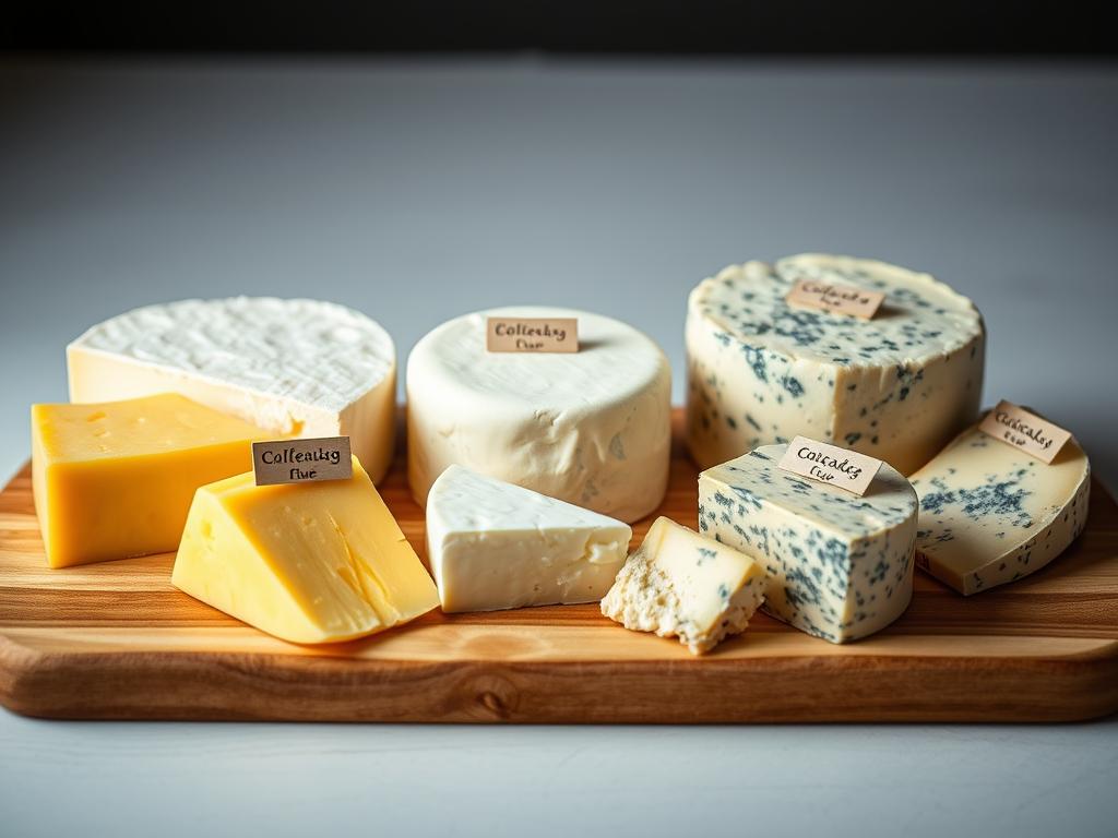Różne rodzaje serów na desce, w kontekście czy koty mogą jeść ser Różne rodzaje serów na desce, w kontekście czy koty mogą jeść ser