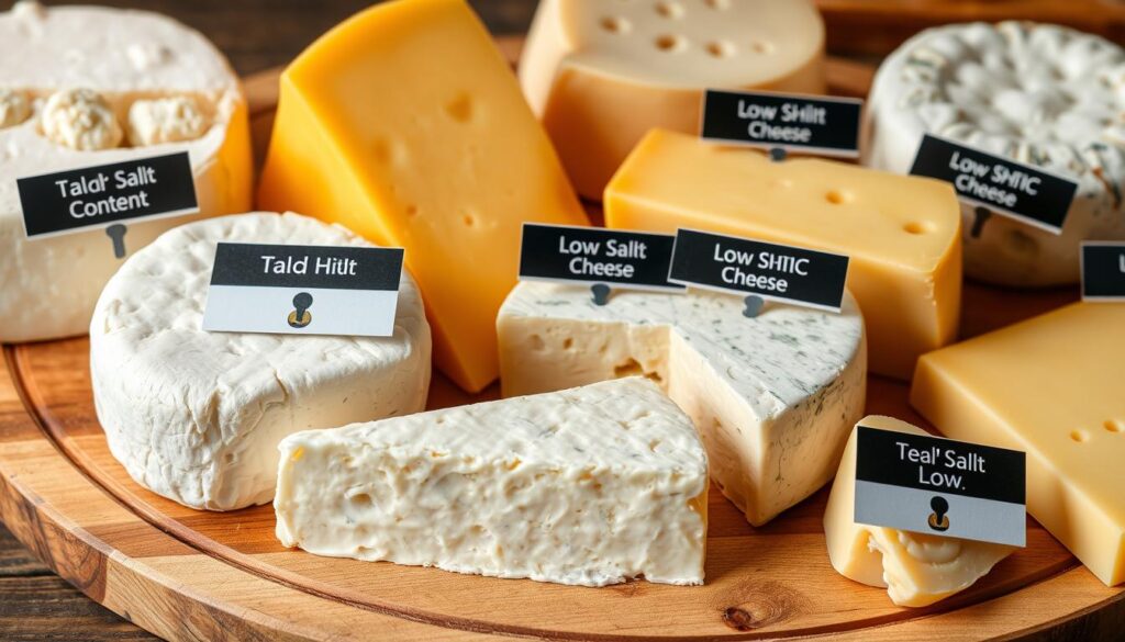 Różne rodzaje serów z oznaczeniem zawartości soli, w kontekście czy koty mogą jeść ser Różne rodzaje serów z oznaczeniem zawartości soli, w kontekście czy koty mogą jeść ser