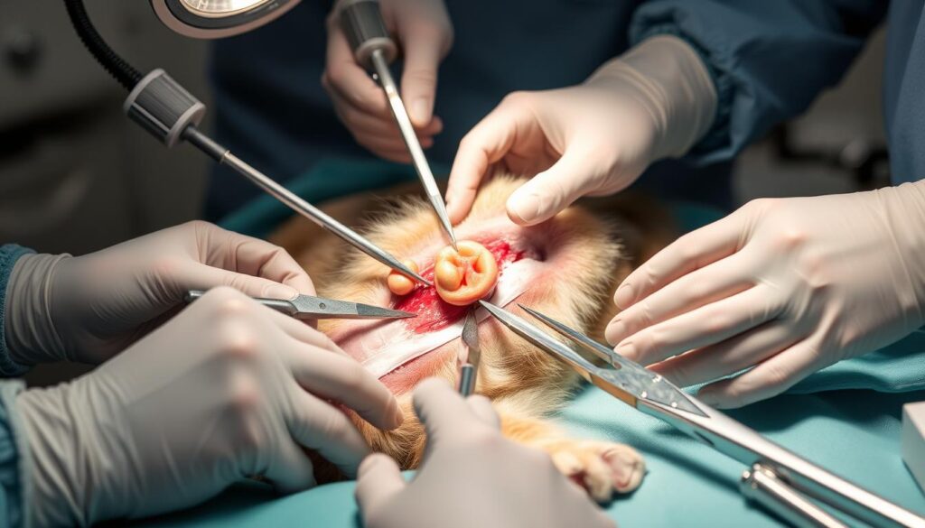 Zabieg chirurgiczny usuwania pozostałości jajnikowych u kotki