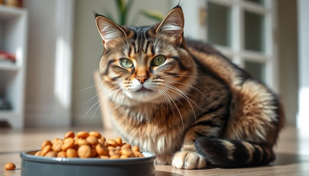 Zadowolony, zdrowy kot jedzący odpowiednią dla niego karmę, czy koty mogą jeść ser Zadowolony, zdrowy kot jedzący odpowiednią dla niego karmę, czy koty mogą jeść ser