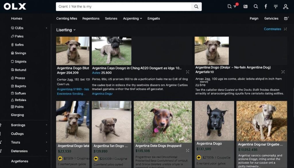 Zrzut ekranu z ogłoszeniami o sprzedaży dogów argentyńskich na portalu OLX, pokazujący różnice w cenach i opisach psów o różnej sile uścisku szczęk Zrzut ekranu z ogłoszeniami o sprzedaży dogów argentyńskich na portalu OLX, pokazujący różnice w cenach i opisach psów o różnej sile uścisku szczęk